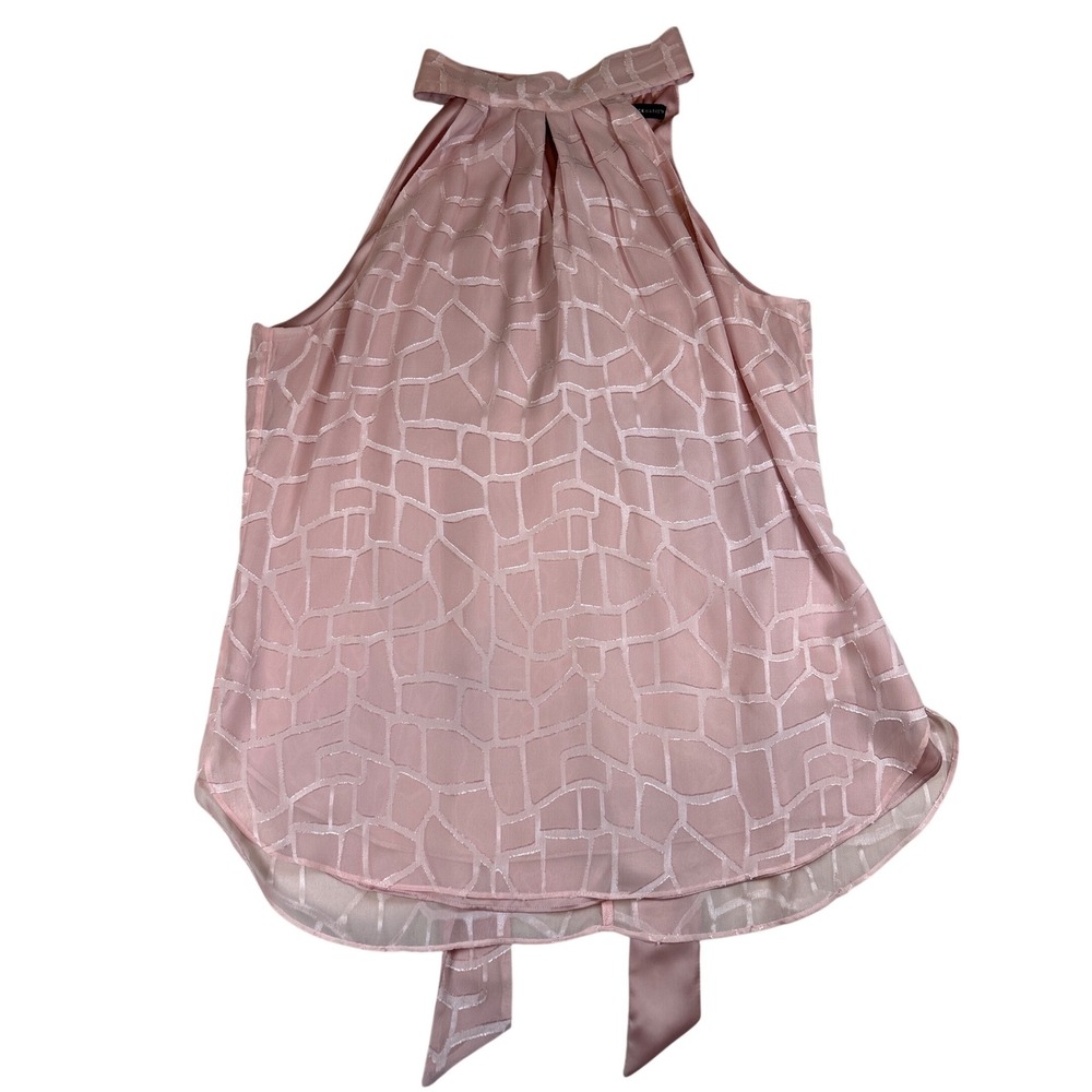 White House Black Market Pink Geometric Burnout Halter Tie Back Blouse Womens 14